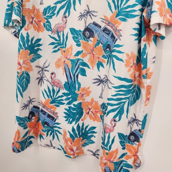 Izod Golf Stretch Polo Shirt Mens Size Large Tropical Short Sleeve Flamingo Car - Picture 3 of 7